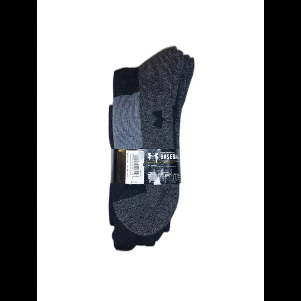 Under Armour Heat Gear Baseball 2 Pair Pack Men's Black Socks XL Size 13-16 NWT